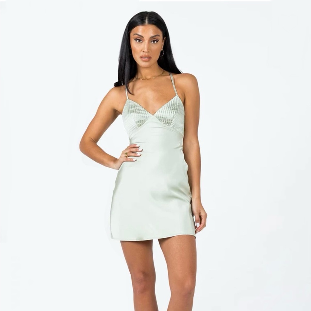 Princess Polly Paulina Mini Dress,Size-US 4,Color-Sage, Invisible zipper on side